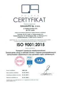 certyfikat iso 9001 2015 galaauto
